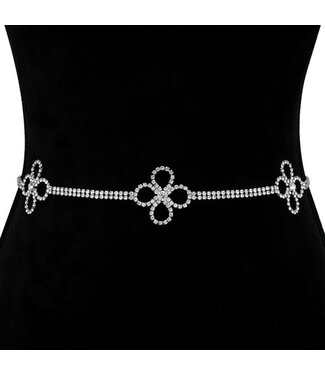 DELICATE FLOWER RHINESTONE BELT - SILVER