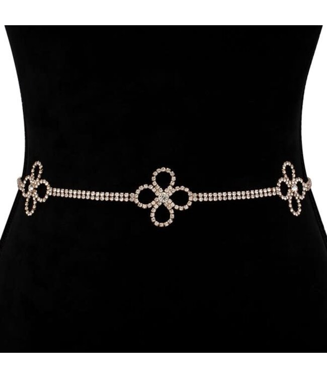 DELICATE FLOWER RHINESTONE BELT - GOLD