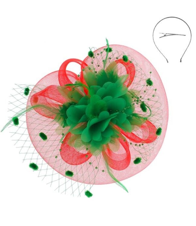 FLORAL GETAWAY FASCINATOR - RED/GREEN