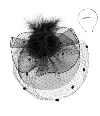 FEATHERY ROSES FASCINATOR - BLACK