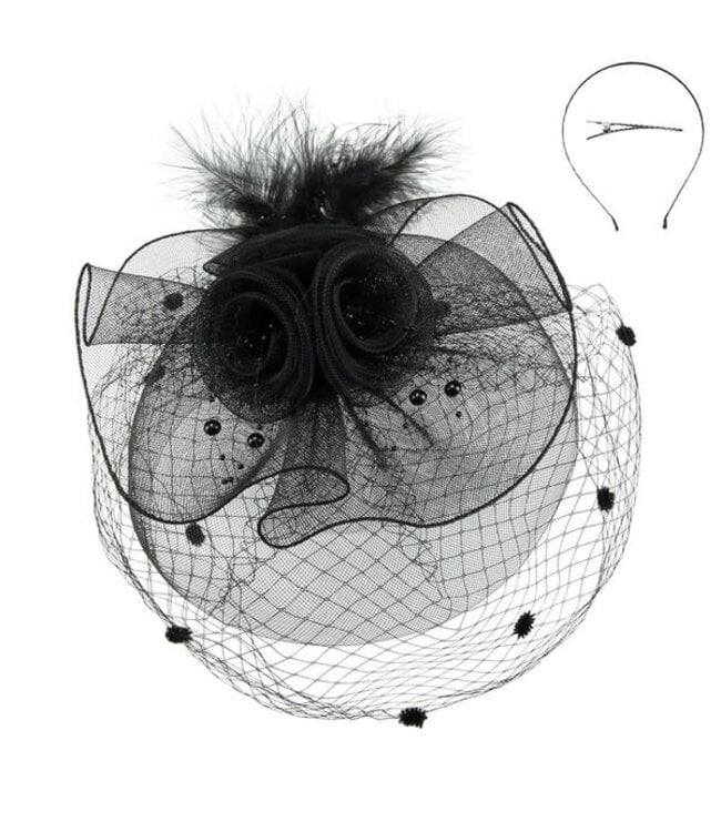 FEATHERY ROSES FASCINATOR - BLACK