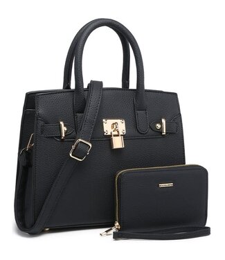 PLAYING IMPORTANT 2PC HANDBAG SET - BLACK