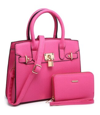 PLAYING IMPORTANT 2PC HANDBAG SET - FUCHSIA