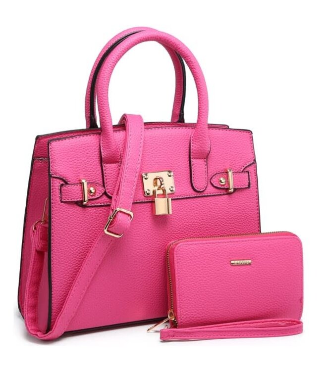 PLAYING IMPORTANT 2PC HANDBAG SET - FUCHSIA