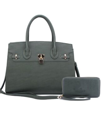 TALK TO ME NICE 2PC HANDBAG & WALLET SET - OLIVE