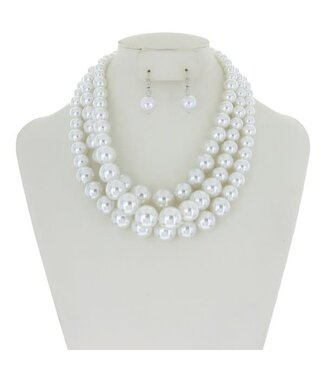 Triple Threat Layered Pearl Necklace Set - White