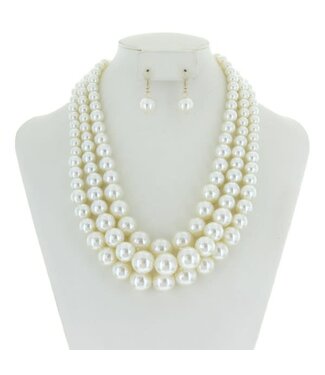 Triple Threat Layered Pearl Necklace Set - Cream