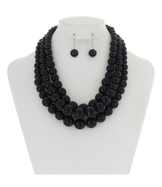 Triple Threat Layered Pearl Necklace Set - Black
