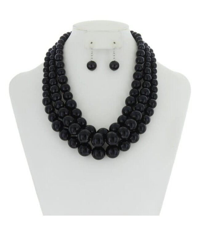 Triple Threat Layered Pearl Necklace Set - Black