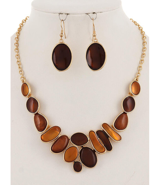 Shaded Neautrals Necklace Set - Brown