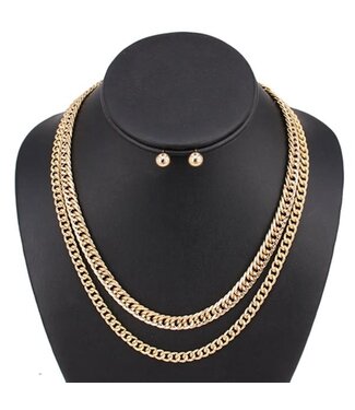 Layered Links Necklace Set - Gold