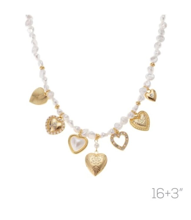 FOLLOW YOUR HEART PEARL CHARM NECKLACE