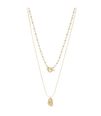 PUSH YOUR LUCK LAYERED GOLD DIPPED NECKLACE - PEARL