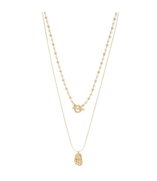 PUSH YOUR LUCK LAYERED GOLD DIPPED NECKLACE - PEARL