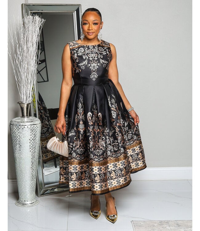 IN TOO DEEP ABSTRACT MIDI DRESS