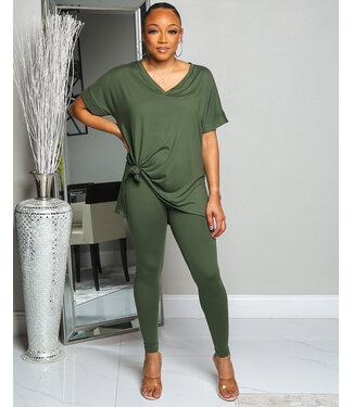 So Over It Leggings Set -  ARMY GREEN
