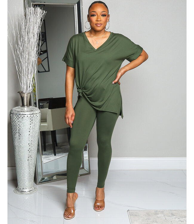 So Over It Leggings Set -  ARMY GREEN