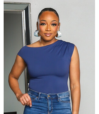 OFF BALANCE SEAMLESS BODYSUIT - DENIM BLUE