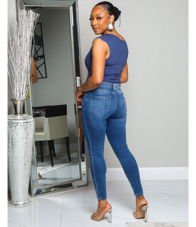 OFF BALANCE SEAMLESS BODYSUIT - DENIM BLUE