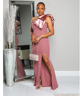 LIKE A LADY SATIN BOW ONE SHOULDER DRESS