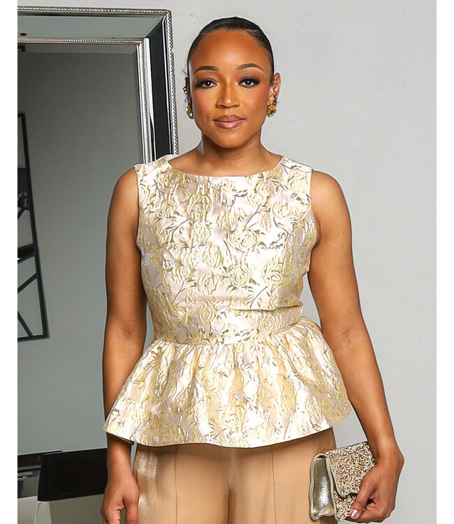 FOREVER BLESSED JACQUARD PEPLUM TOP