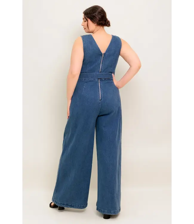 PLUS HOT TAKE DENIM JUMPSUIT