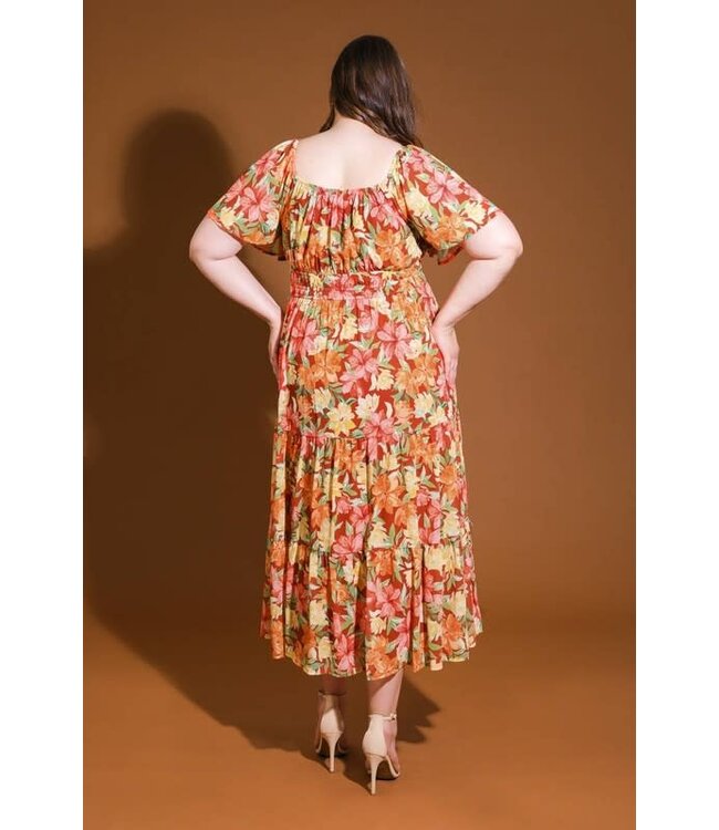 PLUS BLOOMING HARVEST MIDI DRESS