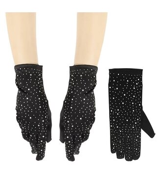 RHINESTONE STUDDED GLOVES - BLACK