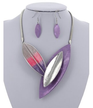 Full Of Life Leaf Necklace Set - Purple