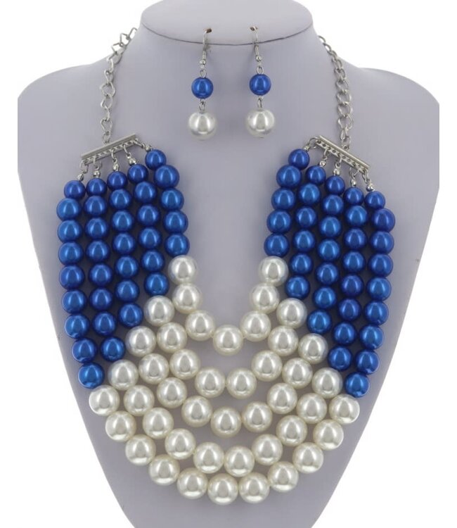 Always Good Pearl Necklace Set - Royal Blue