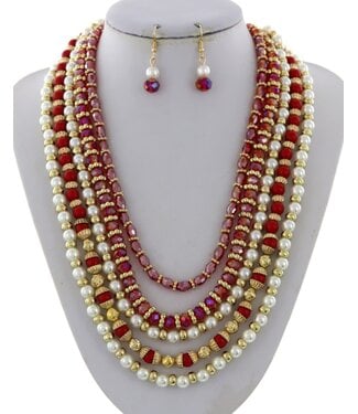 Oh Pearly Day Necklace Set - Red