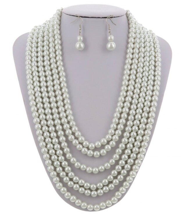 Attitude Galore Pearl Necklace Set - White