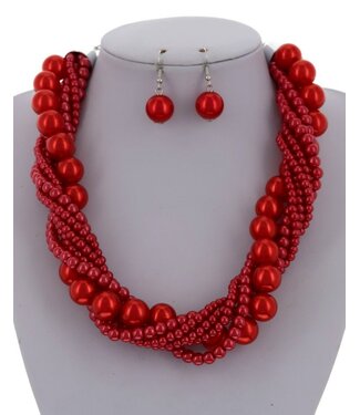 Twist N Turns Pearl Necklace Set - Red