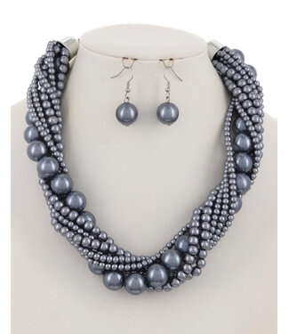 Twist N Turns Pearl Necklace Set - Grey