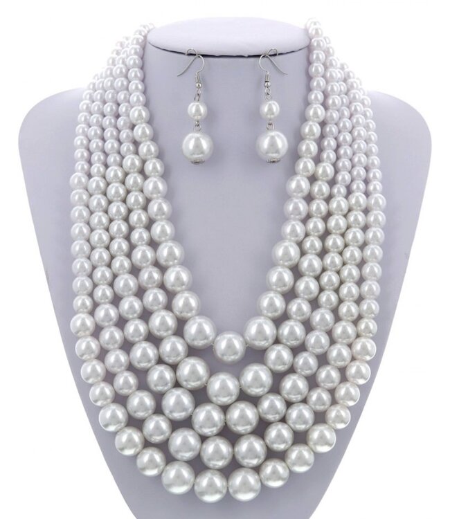 Pearl Veteran Necklace Set - White