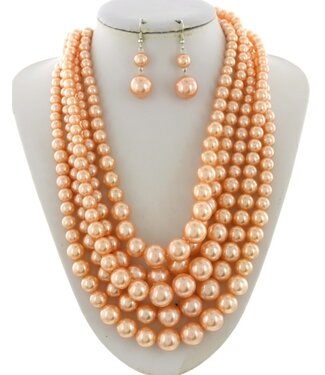 More The Merrier Pearl Necklace Set - Peach