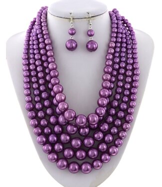 More The Merrier Pearl Necklace Set - Purple
