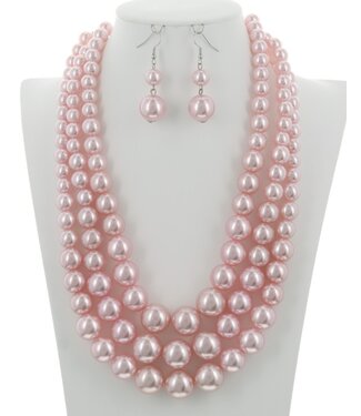 Triple Threat Layered Pearl Necklace Set - Light Pink