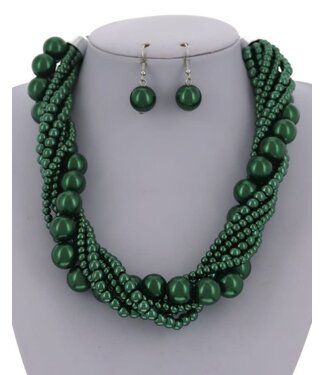 Twist N Turns Pearl Necklace Set - Dark Green
