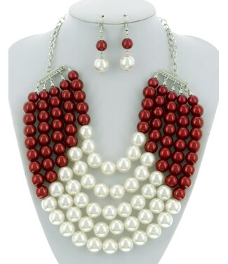 Always Good Pearl Necklace Set - Red