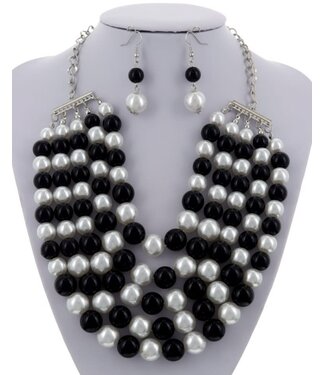 Live The Dream Pearl Necklace Set - Black & White