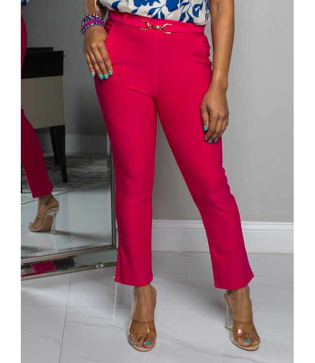 BUCKLE IT ANKLE PANTS - FUCHSIA