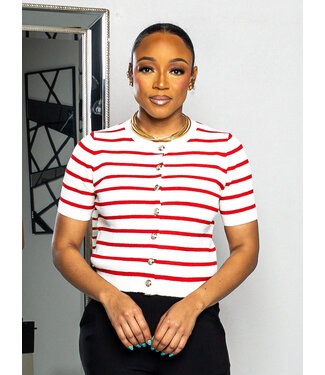 Well Aligned Striped Knitted Top - Red