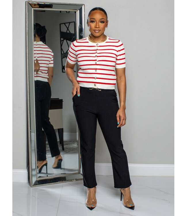 Well Aligned Striped Knitted Top - Red