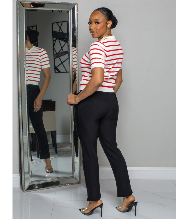 Well Aligned Striped Knitted Top - Red