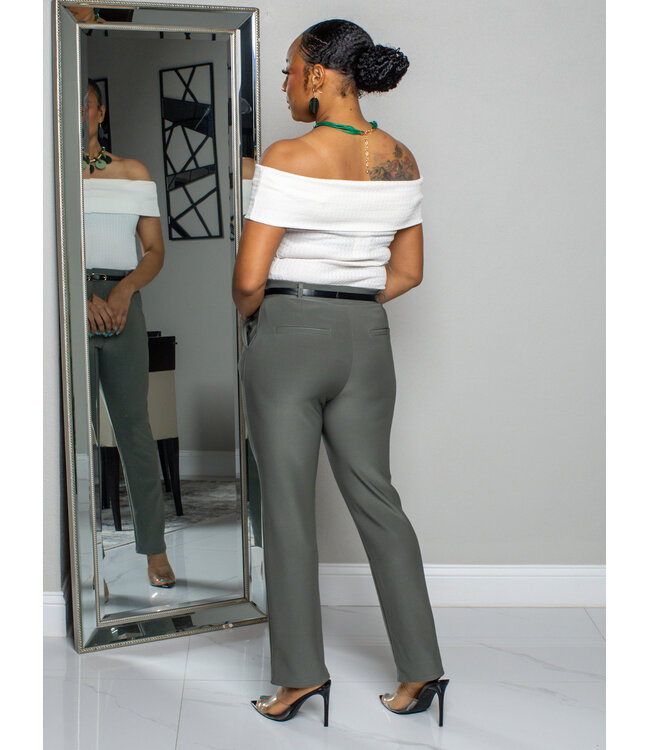 MAKE IT WORK BELTED PANTS - GREEN