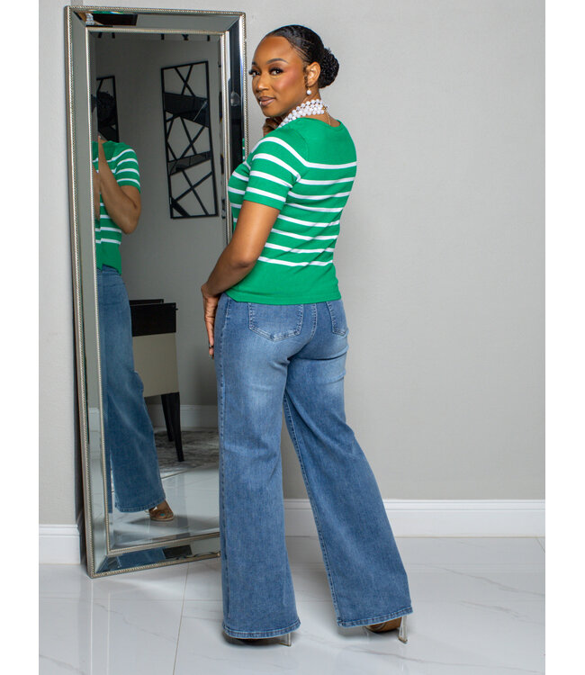 ONE WAY STRIPED KNITTED TOP - APPLE GREEN