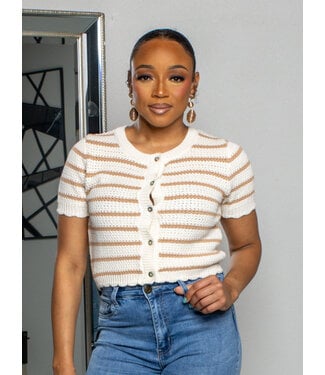 Tight Knit Buttoned Top - Taupe