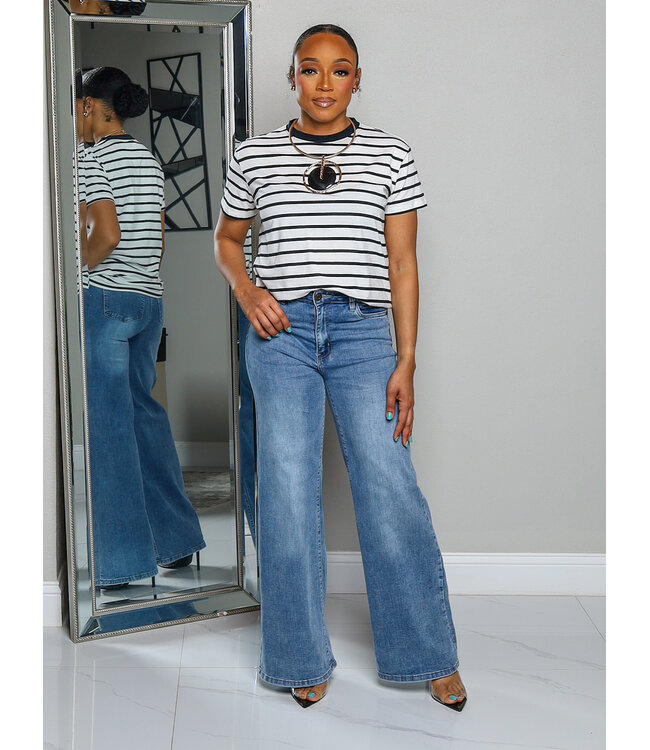 AROUND N AROUND STRIPED TOP - BLACK