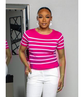 ONE WAY STRIPED KNITTED TOP - HOT PINK